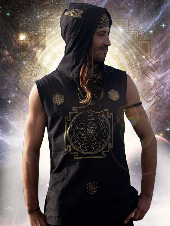 Mens Sleeveless T-shirt Hoodie Seed of Life Sri Yantra Sacred Geometry Clothing Festival Clothing Crystal Infused Seed of Creation