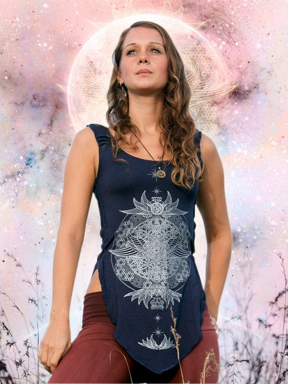 Goddess Tank Top Crystal Infused Galactic Ascension Sacred Geometry Festival Clothing Modal Fabric  Eco Friendly Seed of Creation