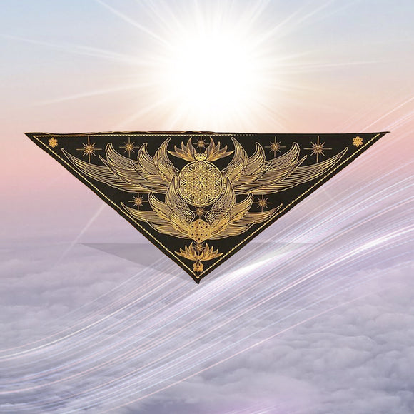 Galactic Flag – Triangle crystal infused ink, Eco Friendly sacred geometry bandana, dust mask, scarf by Access Our Eyes, Seed of Creation.