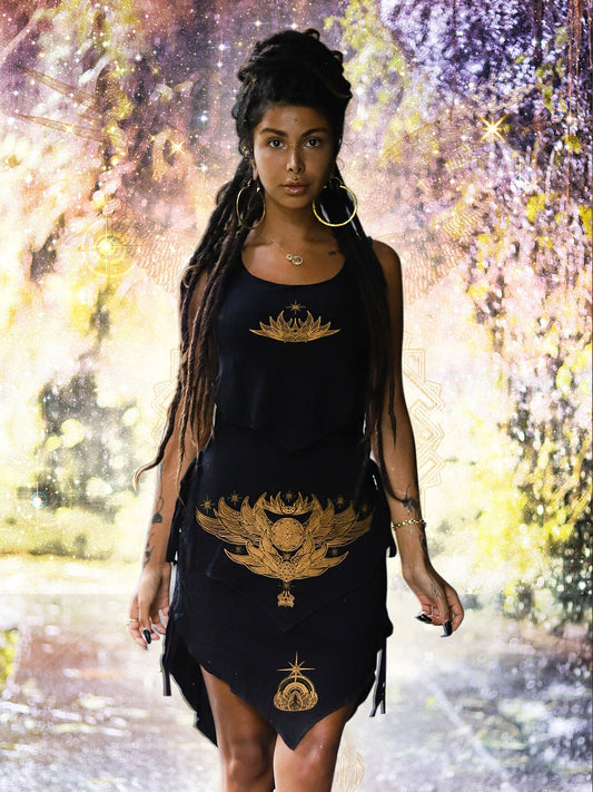 Crystal Infused Goddess Dress Sacred Geometry Festival Clothing Eco-fashion Seed of Creation