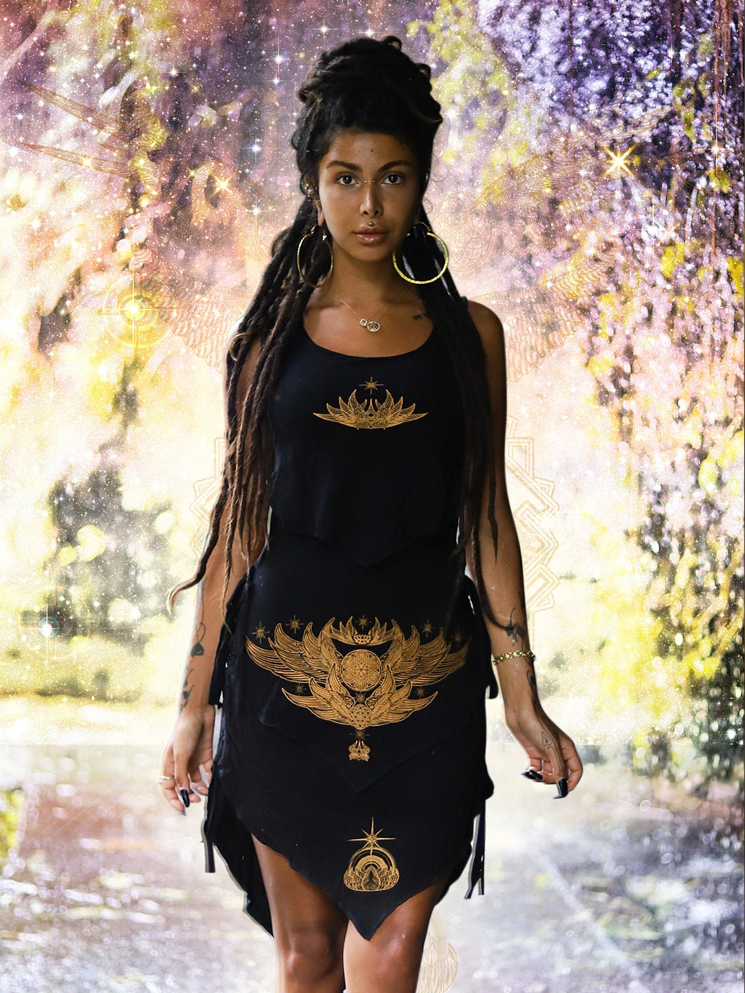 Goddess Dress Crystal Infused Sacred Geometry Festival Clothing Eco Friendly, Women's Fashion, Seed of Creation