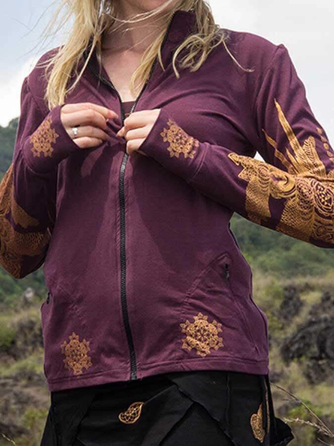 Organic Cotton Zipper Jacket - Bird Tribe Sacred Geometry Clothing Festival Clothing Crystal Infused Eco Friendly Seed of Creation