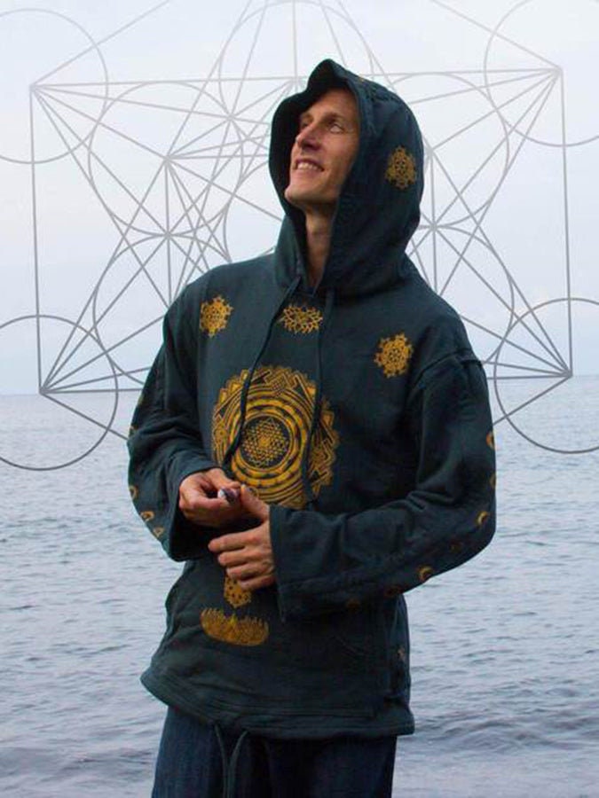 Mens JEDI II  HOODIE Sri YantraSacred Geometry Clothing Festival Clothing Crystal Infused Eco Friendly Seed of Creation