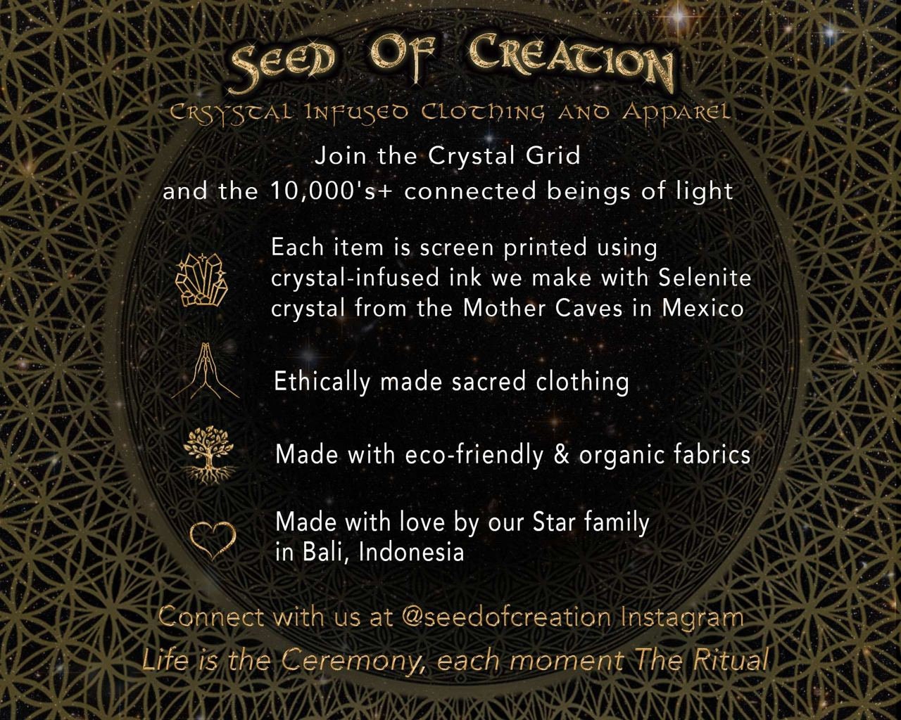 Womens Himalayan Sacred Geometry Clothing Festival Clothing Crystal Infused Eco Friendly Seed of Creation