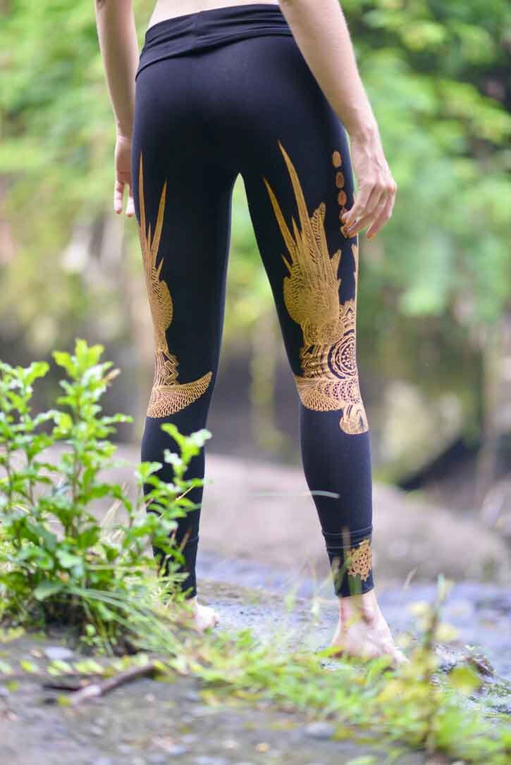 Yogini Leggings Crystal Infused Yoga Pants- Bird Tribe Wings Sacred Geometry Festival Clothing Eco Friendly Seed of Creation