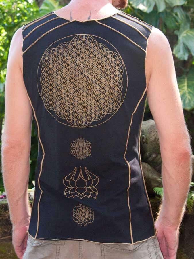 Crystal Infused Sleeveless T-Shirt - Sri Yantra Sacred Geometry Festival Clothing Eco Friendly Seed of Creation