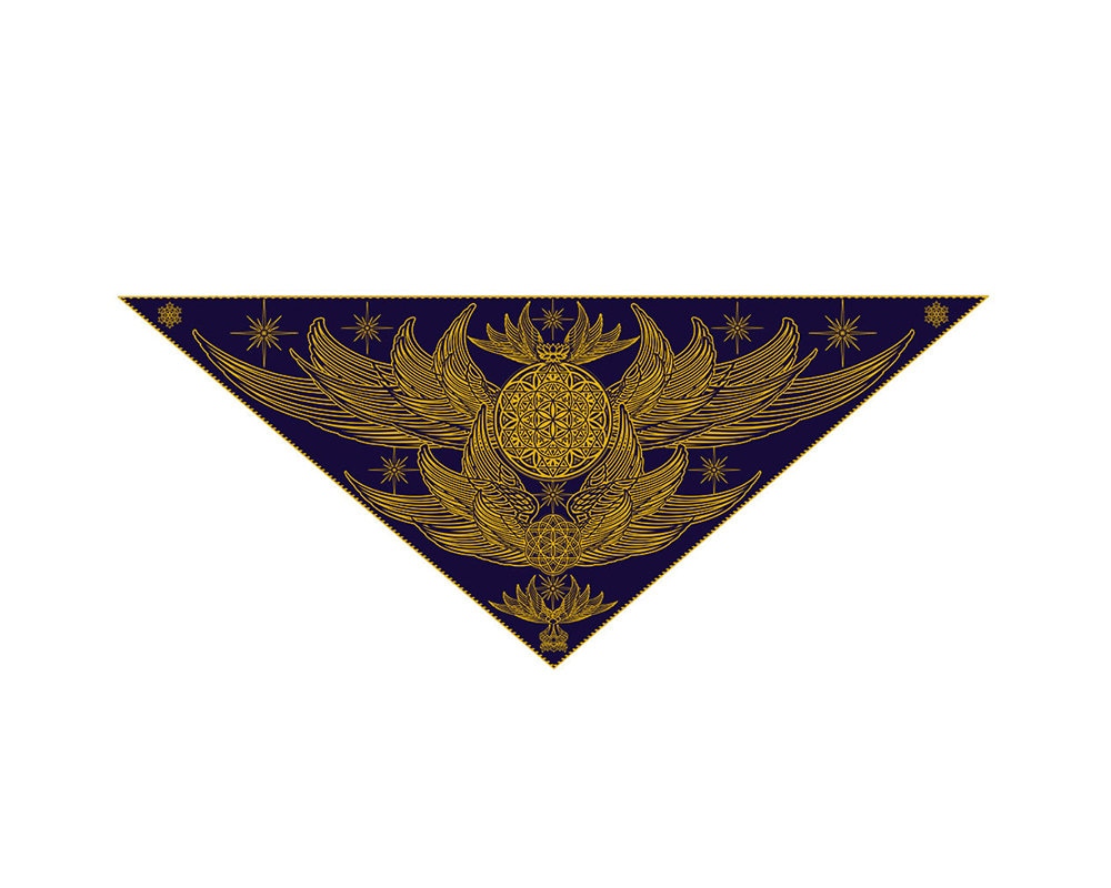 Crystal Infused Triangle Bandana - Galactic Flag Wings Sacred Geometry Organic Cotton-  Access Our Eyes - Seed of Creation.