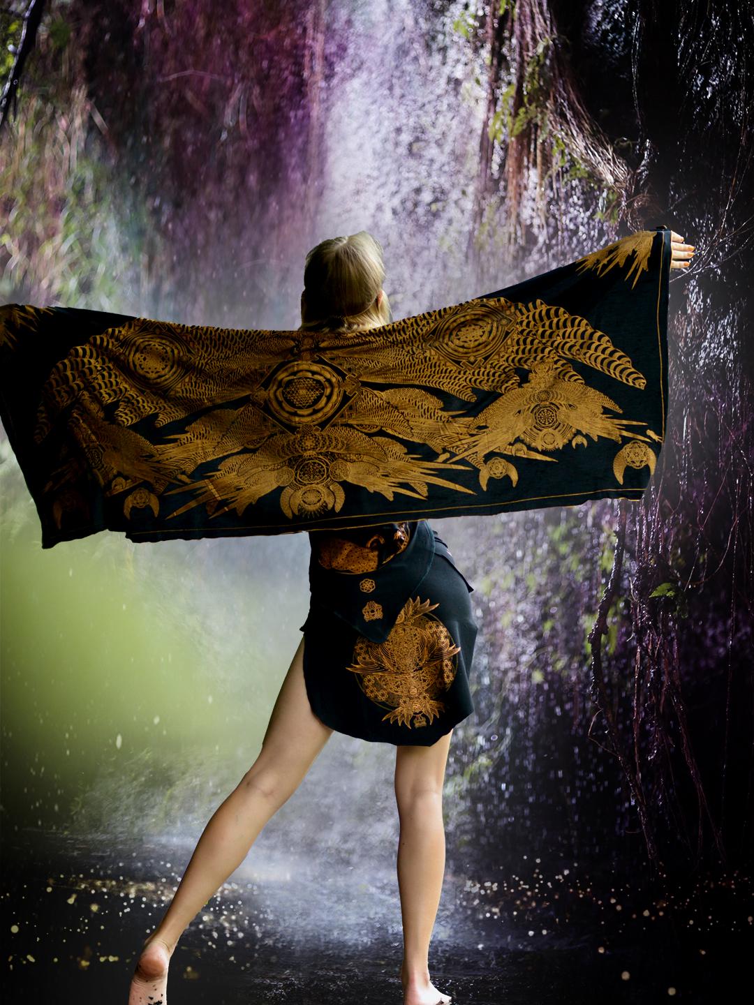 Crystal Infused Sacred Cloth - Bird Tribe Wings - Sacred Geometry Shawl Wrap Eco Friendly Modal Seed of Creation