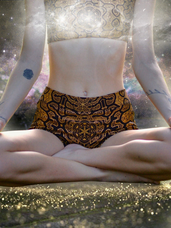 Womens Yoga Yogini Hot Shorts Shaman Codes Sacred Geometry Clothing Festival Clothing Crystal Infused Eco Friendly Seed of Creation