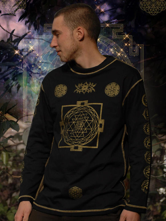 Mens Long Sleeve Mens Shirt Sacred Geometry Clothing Festival Clothing Crystal Infused Eco Friendly Seed of Creation